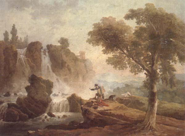 unknow artist Rome,a view of the falls at tivoli with two artists sketching from a promontory oil painting picture
